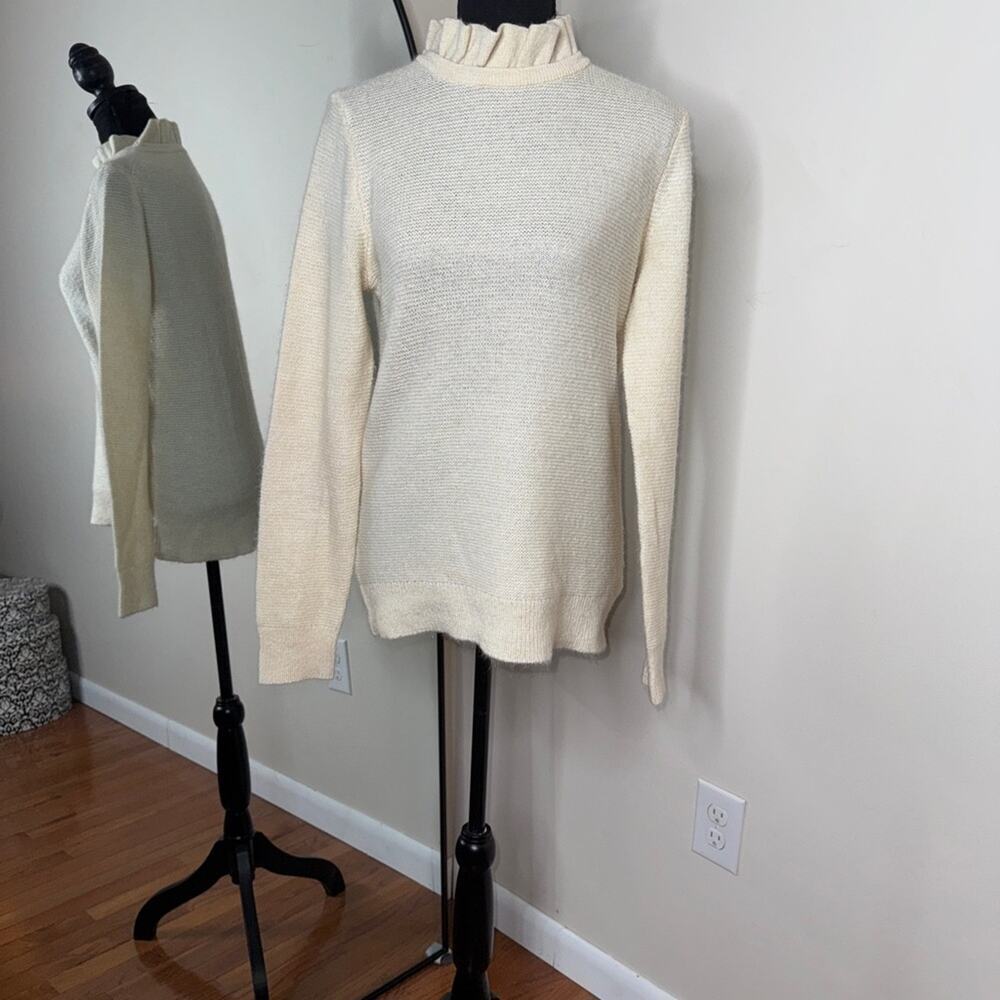 J.Crew Ruffle Mock Neck Sweater Knit Pullover Ivory Size M
